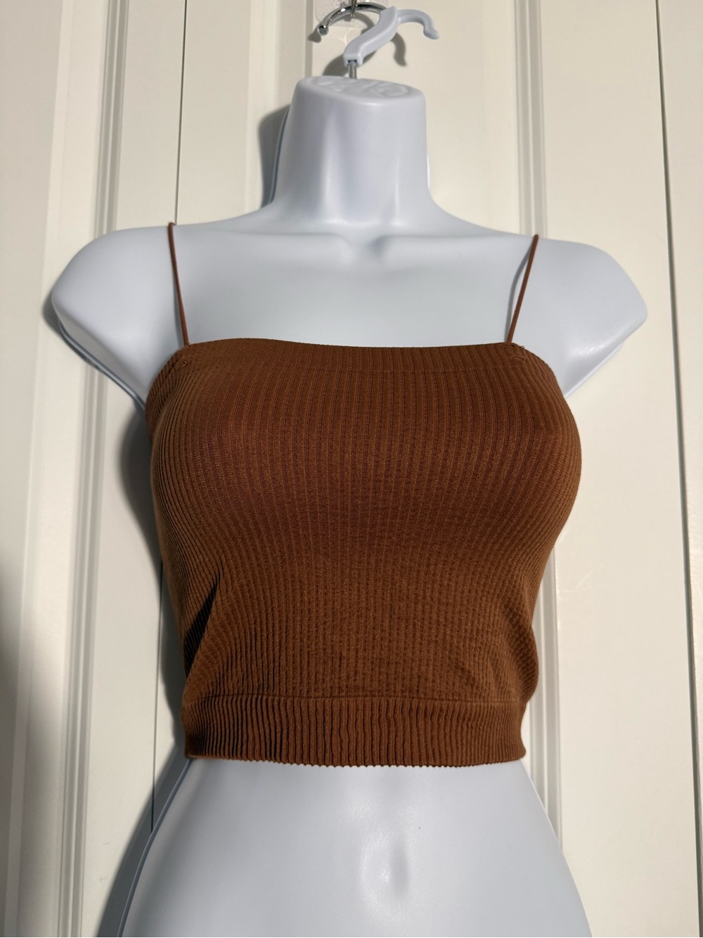 Urban Outfitters Ribbed Spaghetti Strap Crop Top - Brown